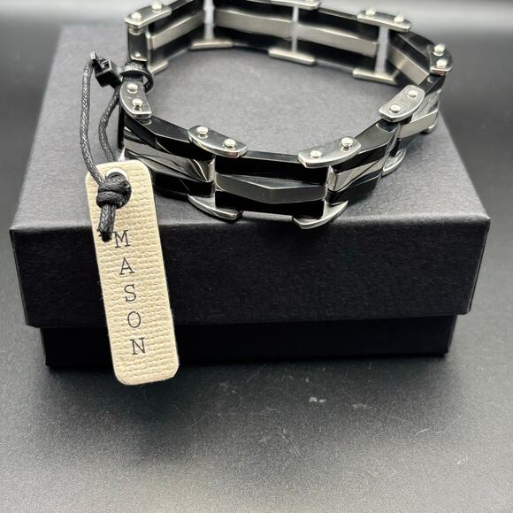 Mason Parker Mens TwoTone Stainless Steel Link Bracelet Gunmetal & Silver Finish - Picture 8 of 17